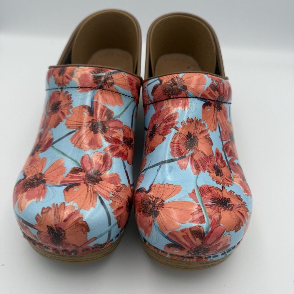 Dansko Professional Shoes, Poppies Orange Blue Nurse Teacher Patent 10.004.294